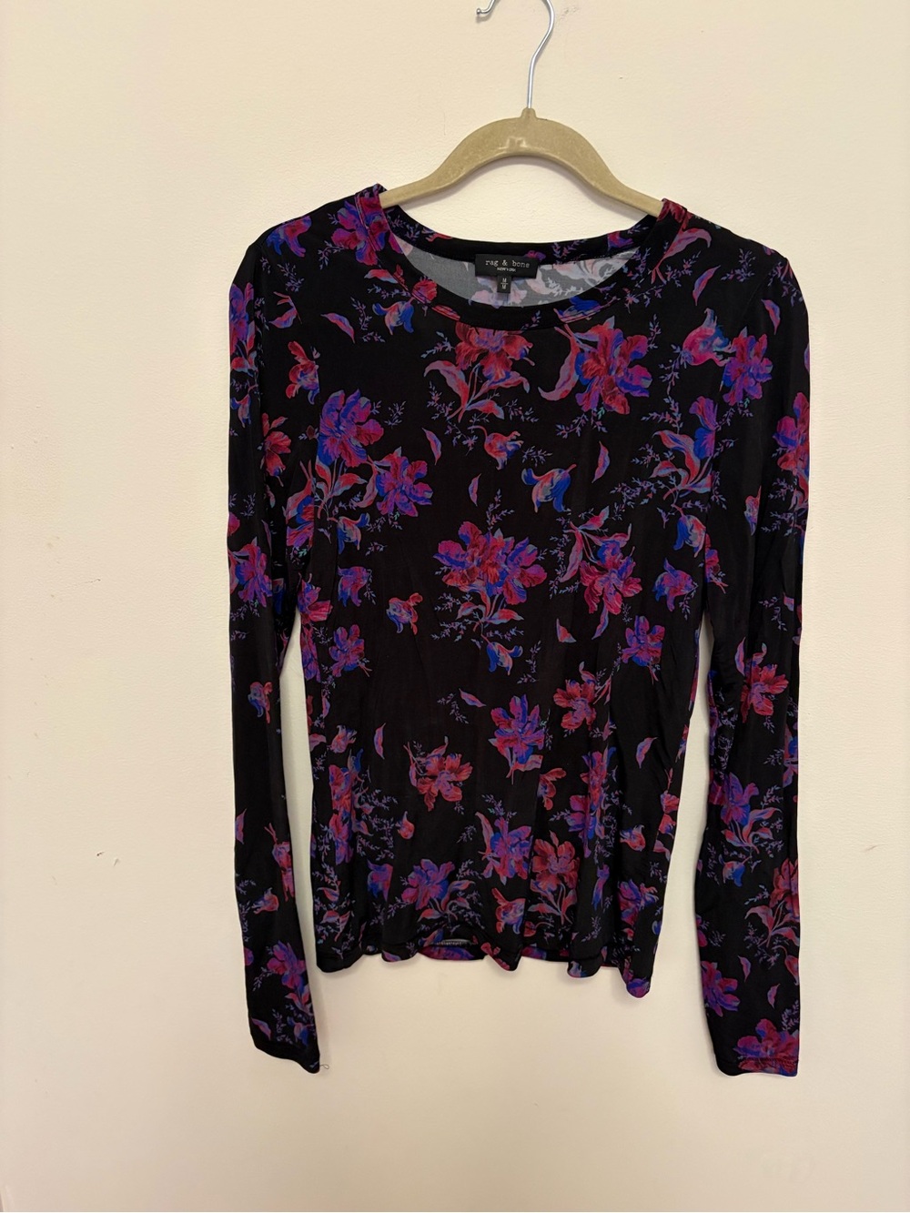NWOT Rag & Bone New York Floral Top Womens M Black Viscose Stretch $195